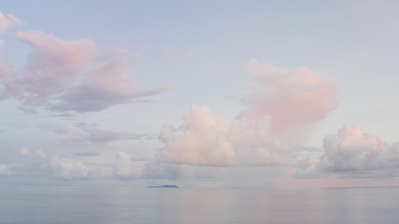 Serene Ocean and Pastel Cloudscape at Sunrise or Sunset