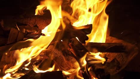 primer plano de un fuego de campamento en la noche filmado en cámara super lenta