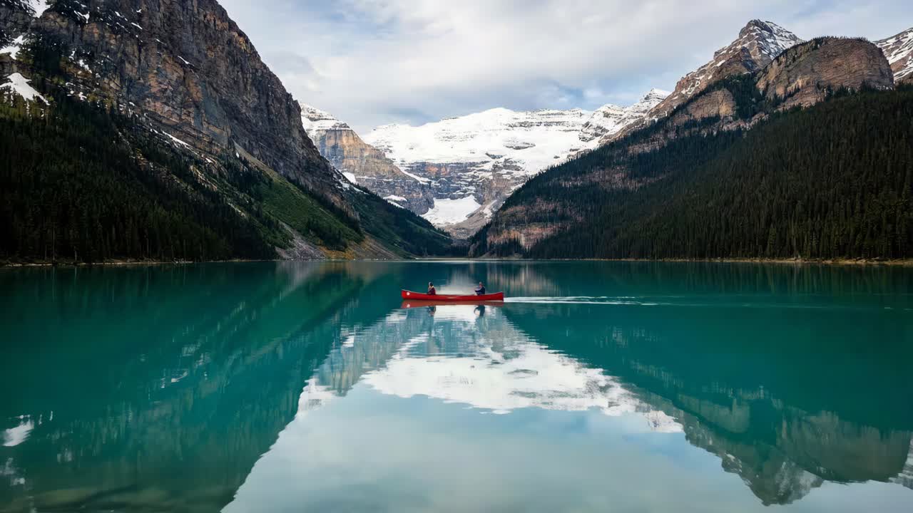 Canoa sul lago Louise nelle Montagne Rocciose canadesi