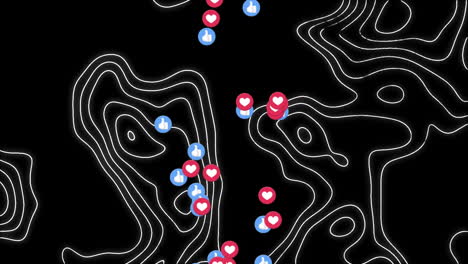 animación de iconos de redes sociales sobre líneas blancas y fondo negro