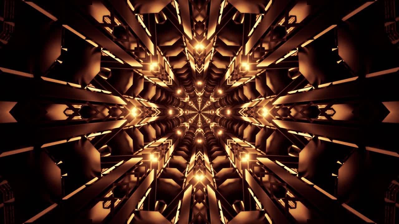 oscuro túnel de ciencia ficción de bronce reflectante, paredes naranjas