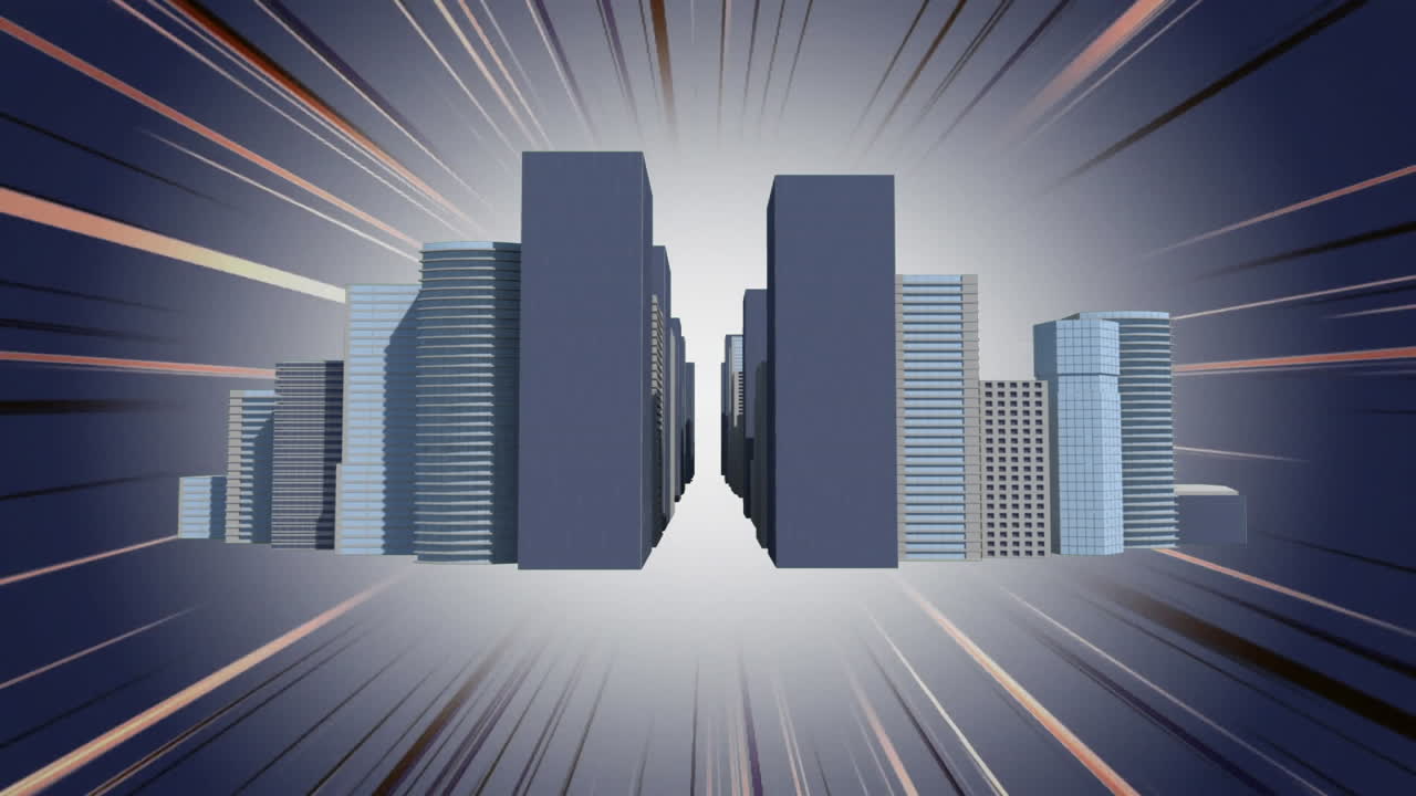 moviéndose hacia filas de edificios