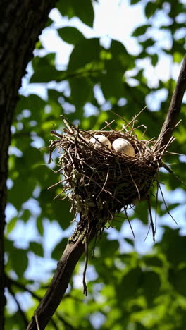 bird nest with eggs in a tree