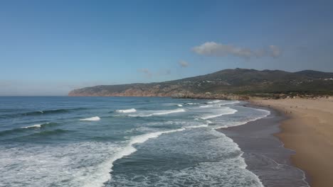 Aerial-footage-of-Guincho-beach-in-Sintra,-Portugal,-4K