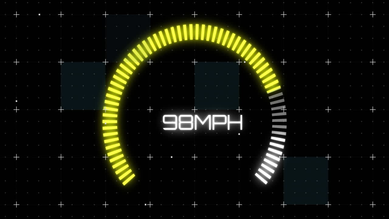 Animation of white spots and speedometer on black background
