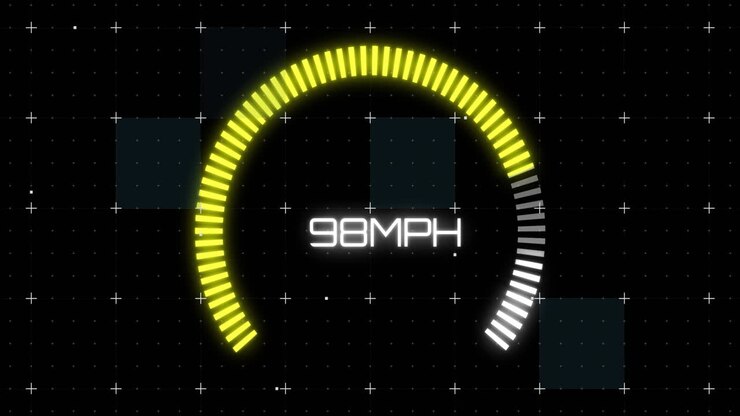 Animation von weißen Punkten und Tachometer auf schwarzem Hintergrund
