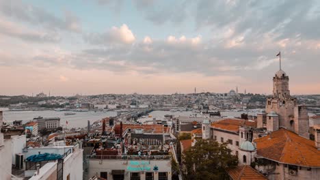 galata bridge in istanbul and the bosphorus at sunset ship traffic