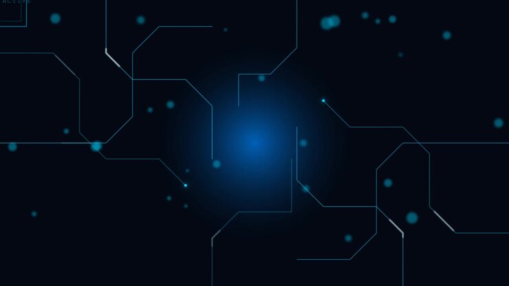 Connessione di rete digitale astratta con particelle luminose e linee di circuito