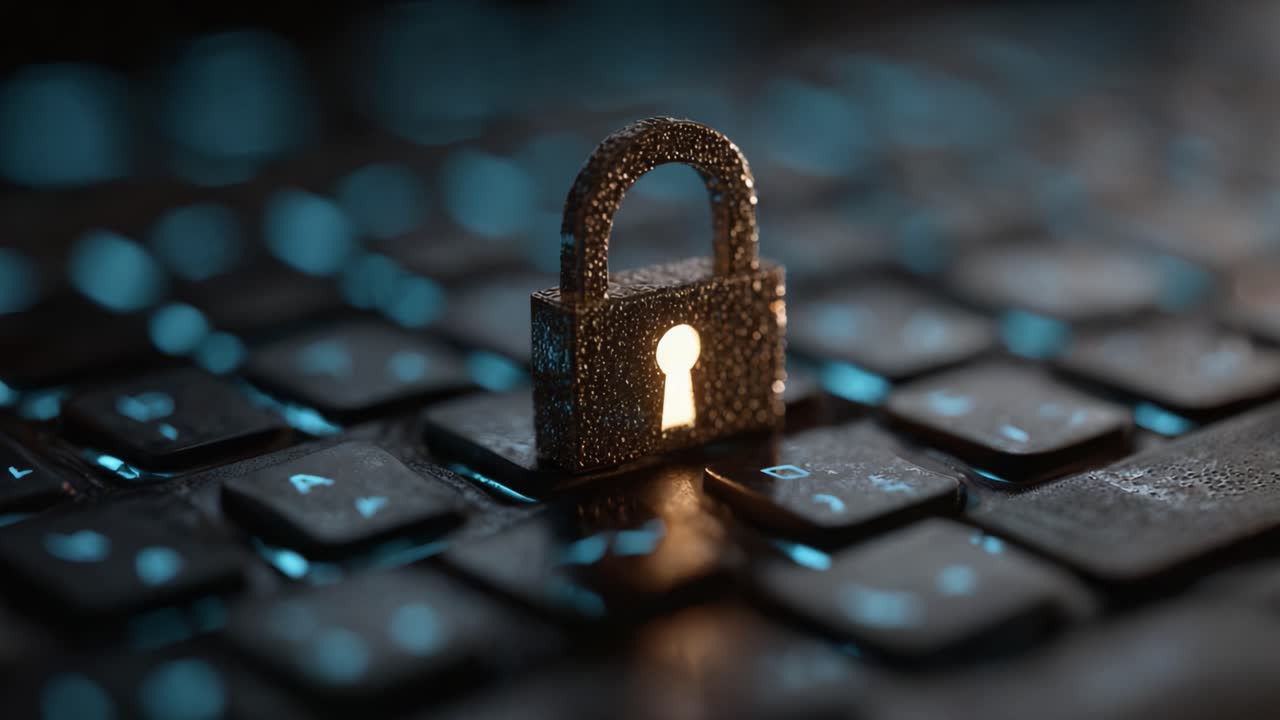 A Glowing Padlock on a Keyboard: Symbolizing Digital Security and Encryption in a Modern Technological Environment