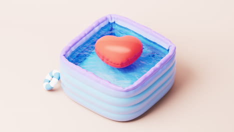 loop animation of cartoon style swimming pool and love heart, 3d rendering.