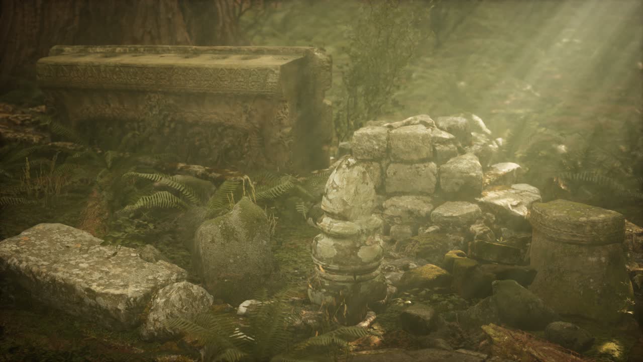 소나무 숲 에 있는 고대 도시 의  ⁇ 은 폐허