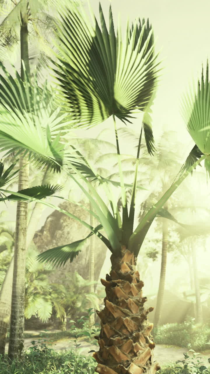 Sunlight filtering through lush leaves in a tranquil forest setting