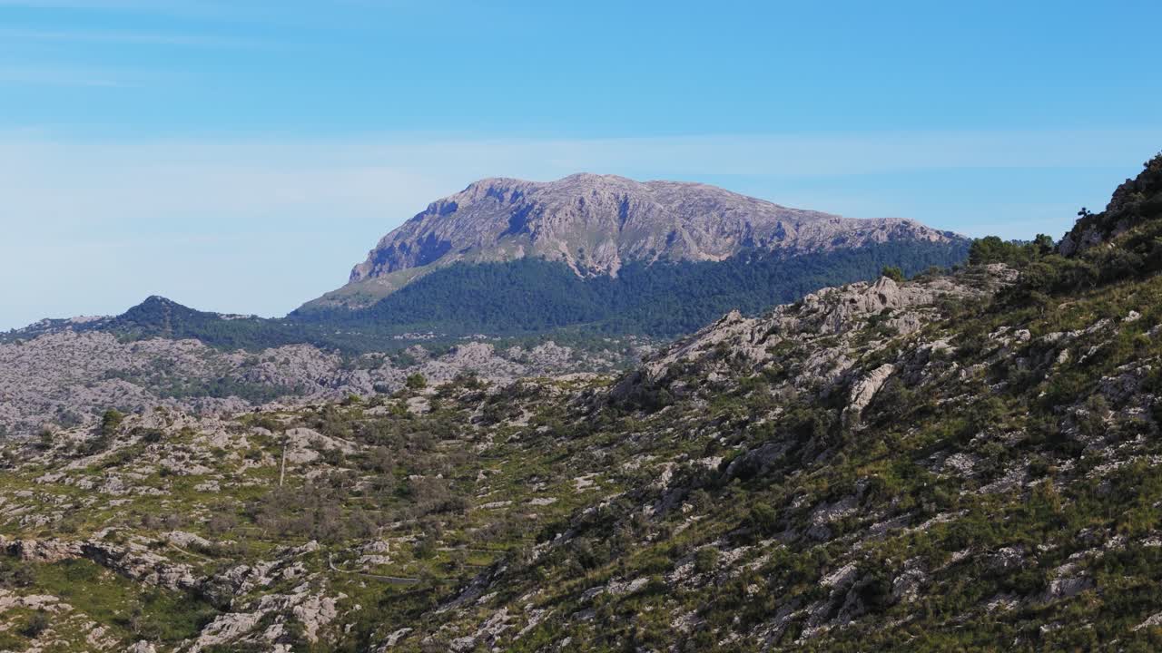 vista aérea de los acantilados rocosos cubiertos de árboles en mallorca, españa