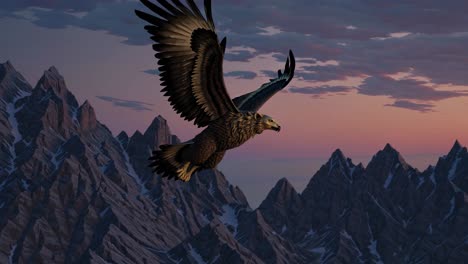 mythical griffin soaring above majestic mountains at sunrise