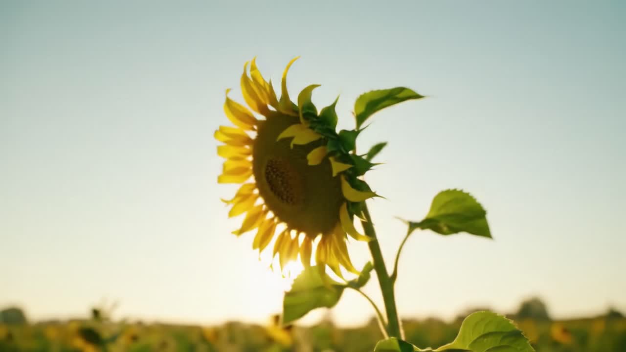 A Beautiful Sunflower Standing Tall Against the Backdrop of a Clear Sky, Radiating Warmth and Vibrancy in a Serene Natural Landscape at Sunset