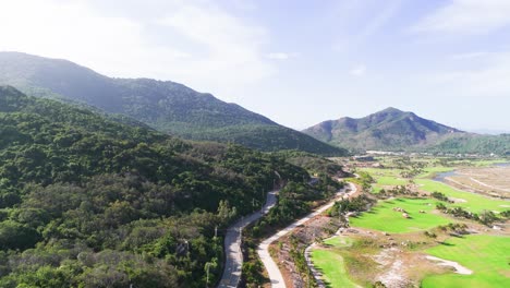 aerial view pan of the coast and the beach at bãi biển bình tiên.