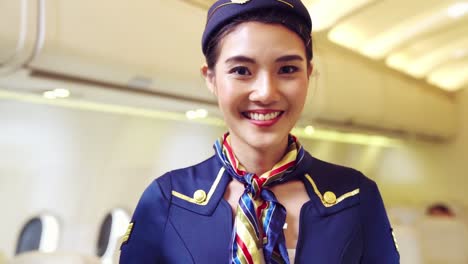 cabin crew or air hostess working in airplane