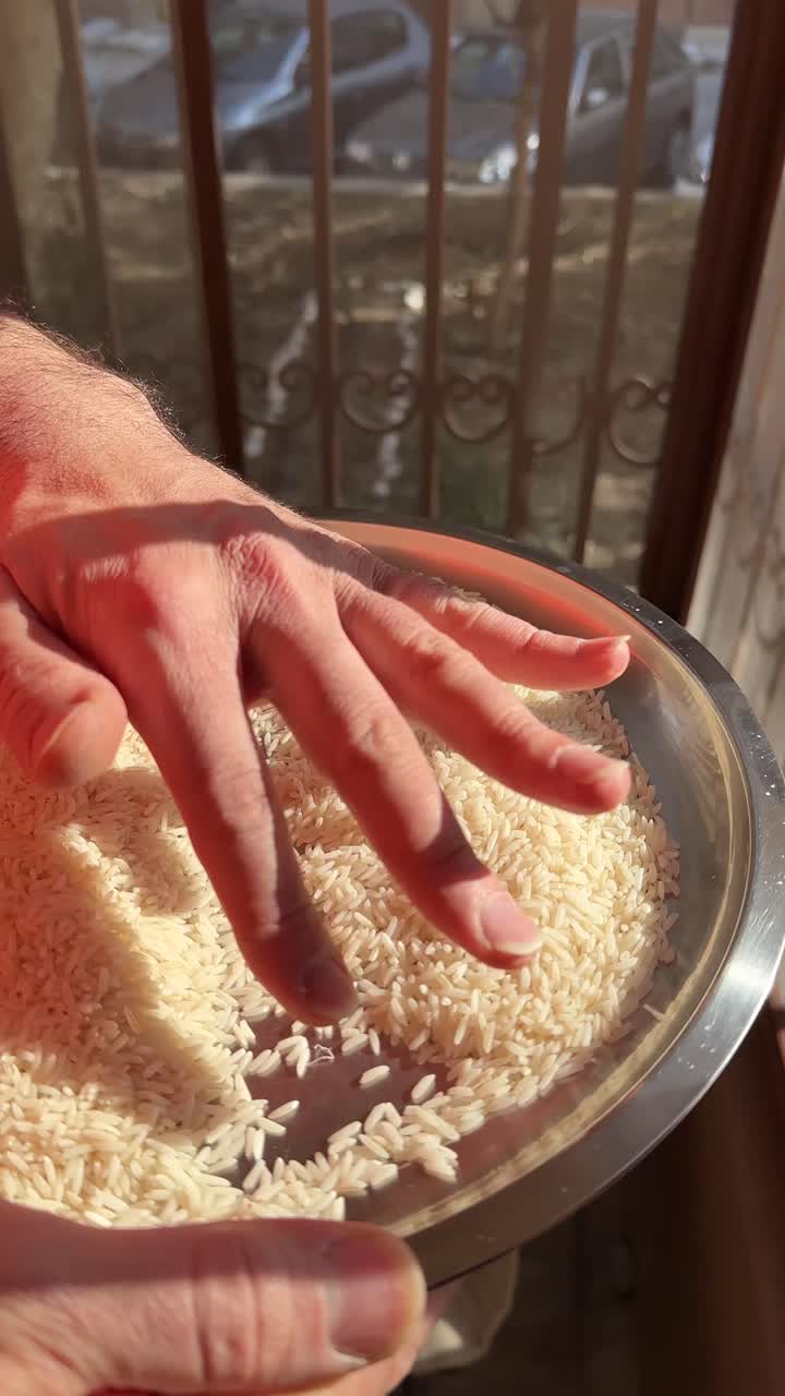 Vertical view of prepare food with fresh ingredient and winnowing rice remove debris dust on platter dish sorting farming field harvest basket countryside farmer grain rural villager woman traditional