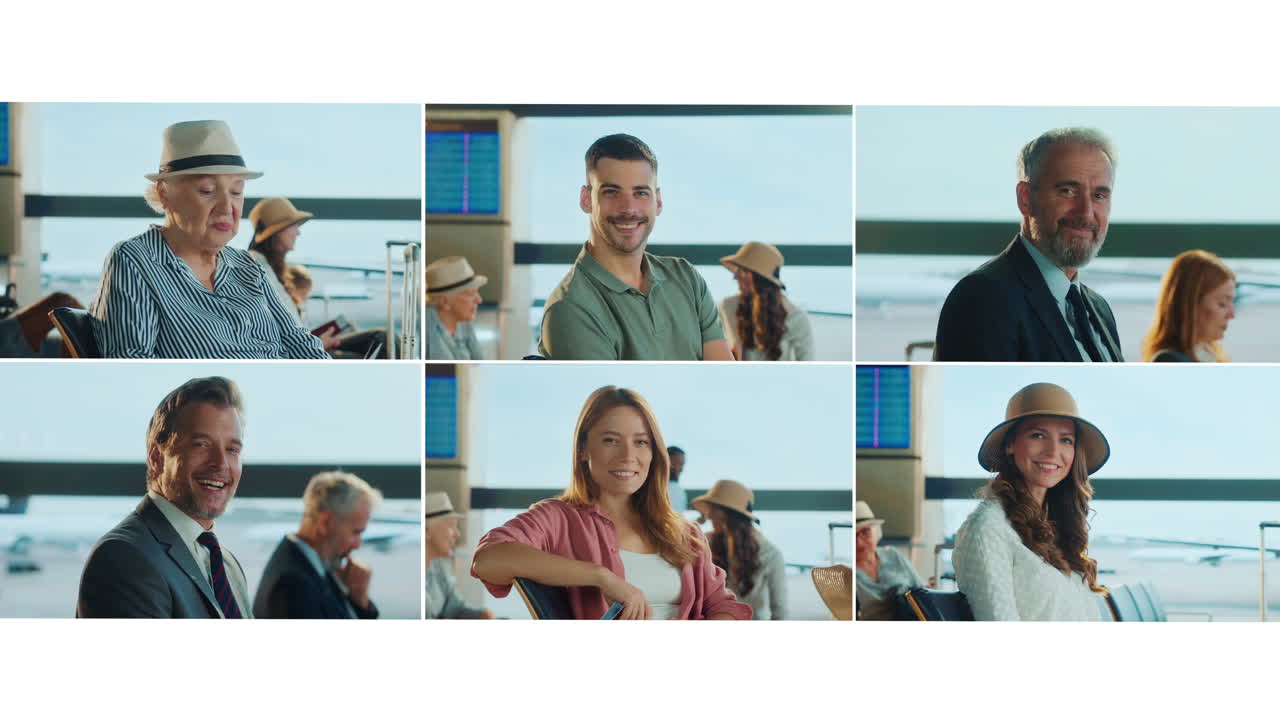 People Waiting at Airport Lounge Collage