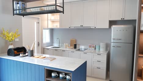 stylish blue counter kitchen and ding area decoration