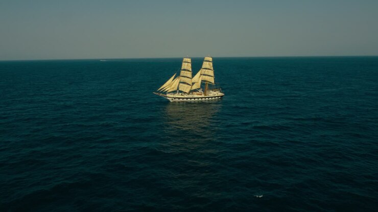 A beautiful old ship in the sea