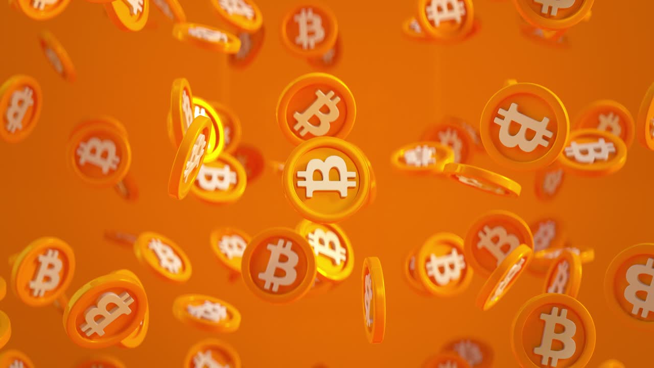 비트코인 비가 무결한 루프 3d 렌더링 애니메이션