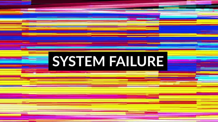 System Failure Text Overlay on Digital Glitch Background
