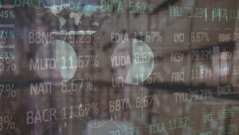 animación del procesamiento de datos financieros y el mercado de valores en un almacén vacío