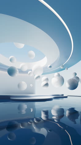 floating balls and water surface background, 3d rendering.