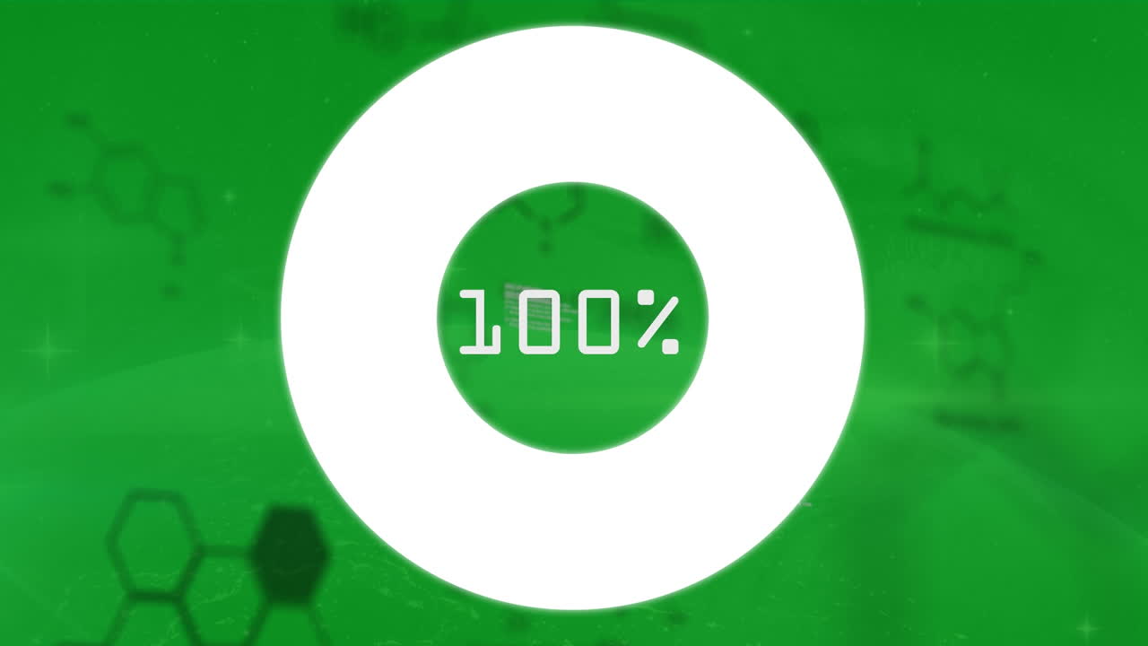 Animazione di elaborazione dati e cerchio su sfondo verde