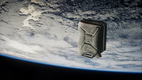 metal vintage y jerrycan sucio en órbita terrestre