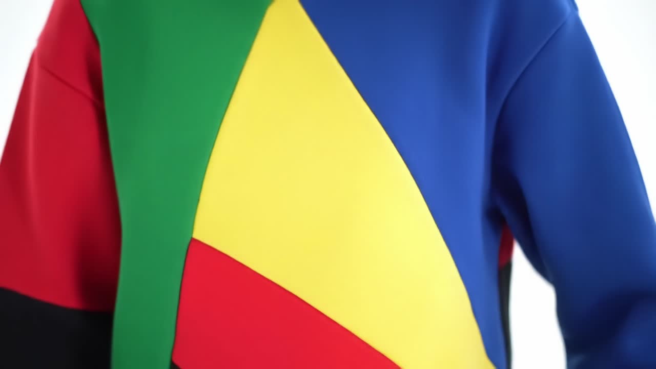 Vibrant Color Block Fashion: A Stunning Display of Bold, Multi-Colored Apparel Showcasing Dynamic Shades of Red, Blue, Green, and Yellow in a Chic Style