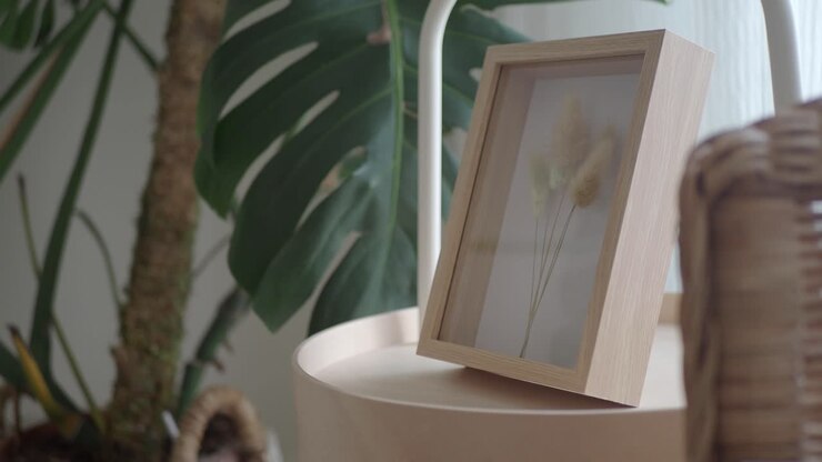 Decorazione con fiori secchi in cornice di legno