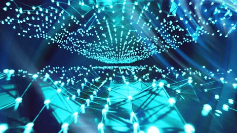 network waves of glowing blue lights moving on black background