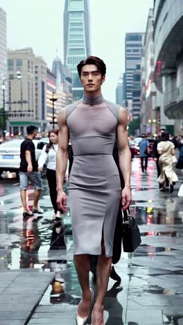 man in a grey dress