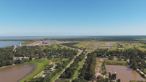 aerial shot ascending and unveiling the grandiose international circuit of rio hondo thermal baths in santiago del estero, argentina