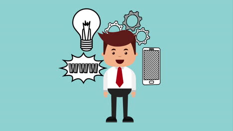 hombre de negocios con animación de tecnología de comercio electrónico