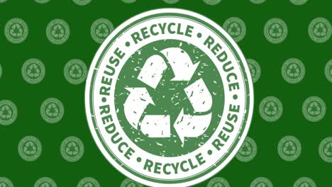 Animation-of-recycling-symbols-floating-on-green-background
