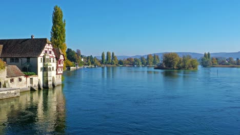 rhine river riverbank with old houses, stein am rhein, switzerland