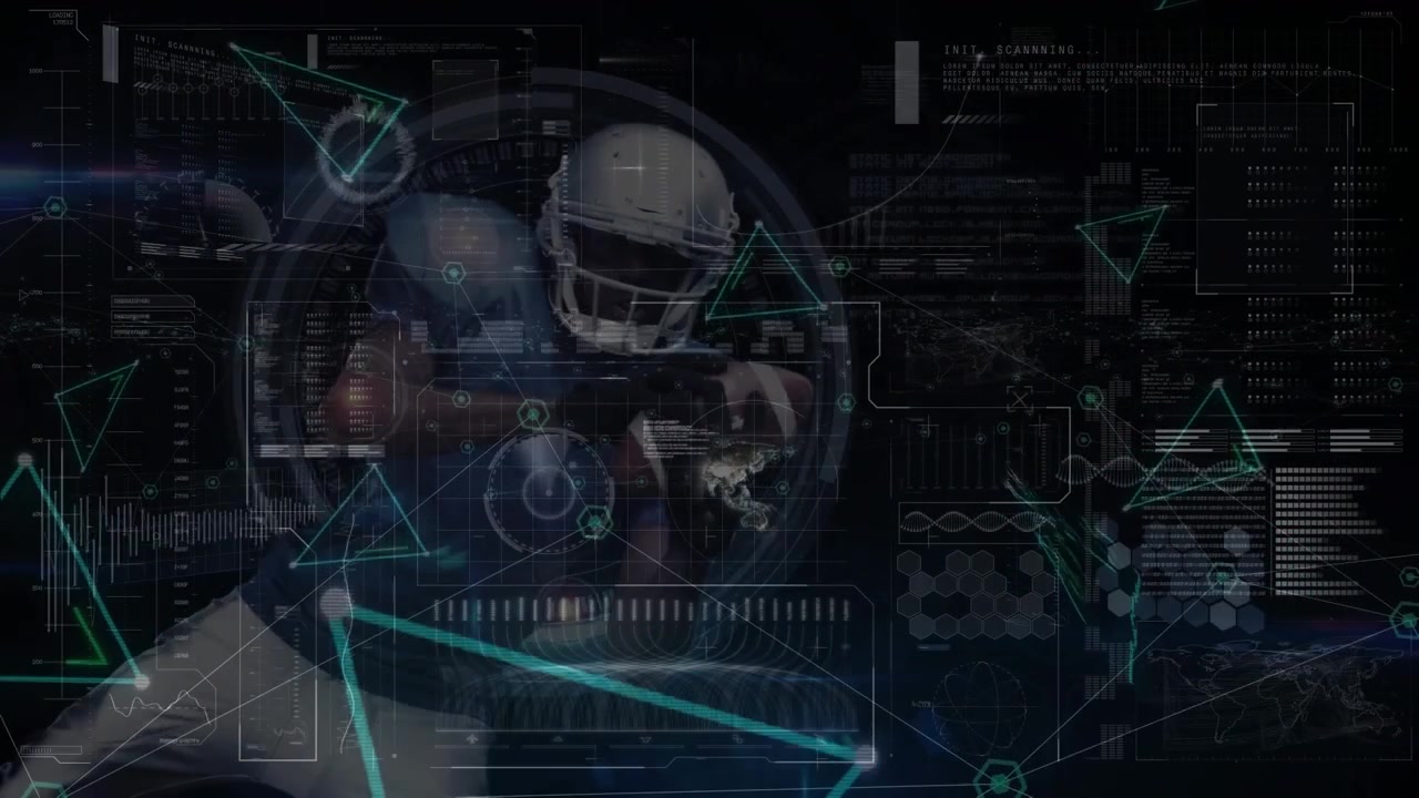 Animation of globe over data processing on black background