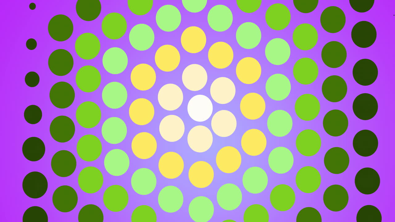 Colorful dots forming concentric circles, geometric pattern on purple background