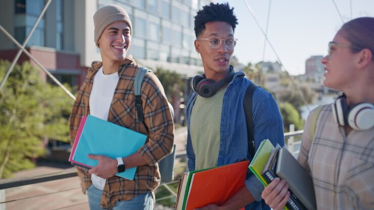 Group of students walking on campus