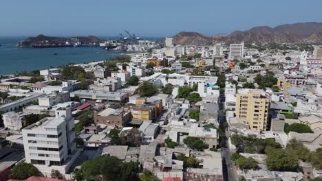 santa marta container sea port in sunny colombian city low aerial