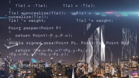 animación del procesamiento de datos sobre el fondo del paisaje urbano