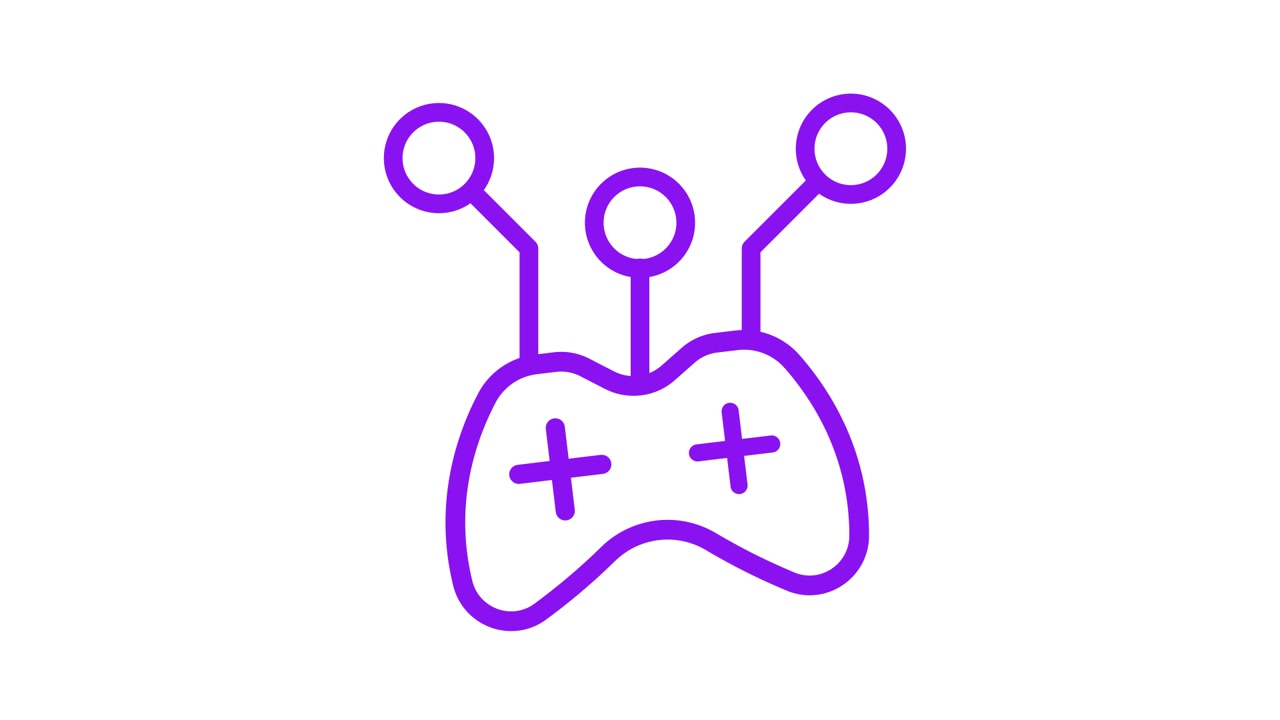 Animated Purple Game Controller Icon with Network Connections