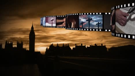 tira de película con videos y fotografías