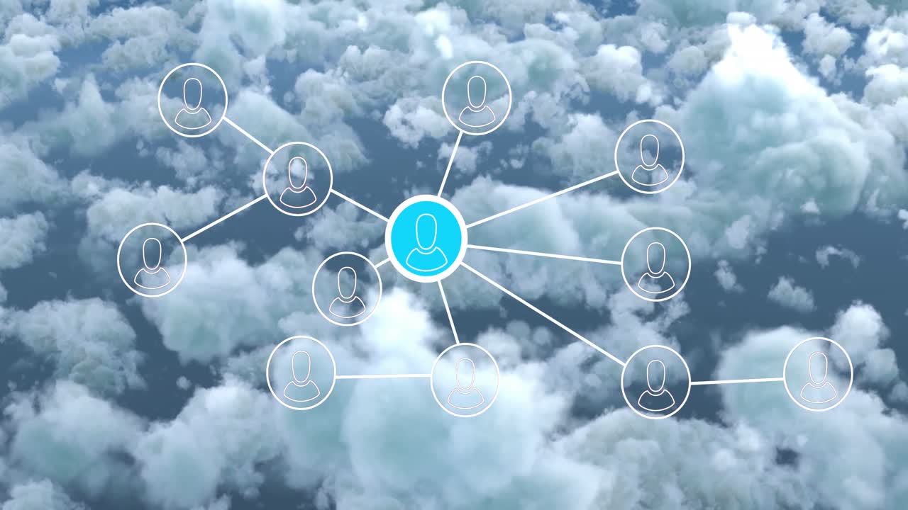 animación de la red con iconos de procesamiento de datos en las nubes.