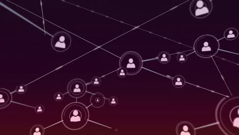animación de iconos de perfiles conectados con líneas contra un fondo de gradiente.