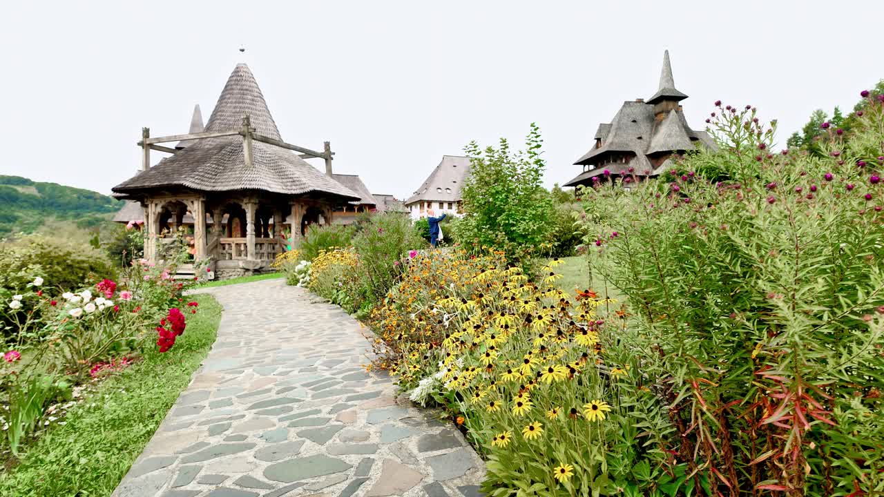 Summer chapel in Barsana monastery gardens Maramures, Push shot