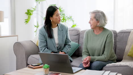 Senior,-woman-and-finance-with-conversation